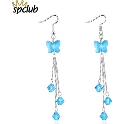 New Temperament Crystals from Swarovski Butterfly Long Chain Tassel Drop Earrings Trendy Party Accessories Brincos For Women