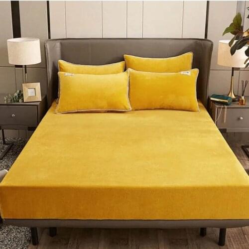 JUANNAI Solid bed sheet and pillowcases winter warm flannel elastic band fitted sheet mattress cover super soft queen king size