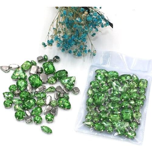 Sell at a loss! 50pcs/bag high quality mixed shape light green sew on glass crystal claw rhinestones for clothing/dress/bags