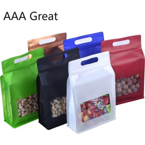 50Pcs/Lot Ziplock Bag Transparent Window Stand Up Bags Plastic Aluminum Foil Bag Food Packaging Handle Storage Pouches Mylar Nut