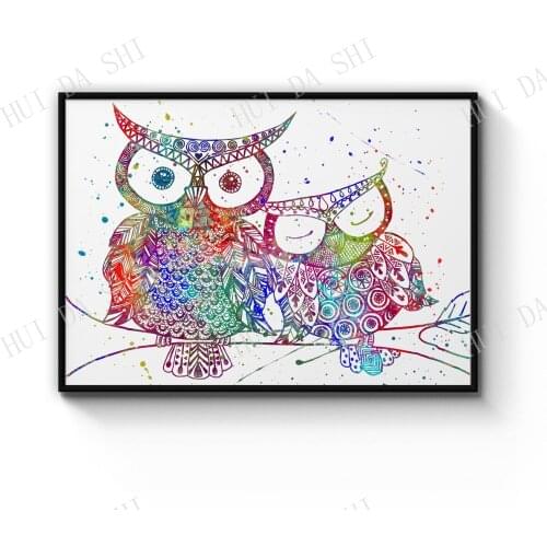 Owl Painting Portrait Minimal Black Wall Art Print Poster or Canvas Artwork