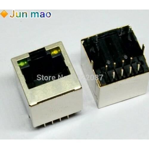 RJ45 Shielded Network Socket With Lamp Straight Leg Crystal Head Interface Network port 8P8C Copper Shell Vertical 180 Degrees