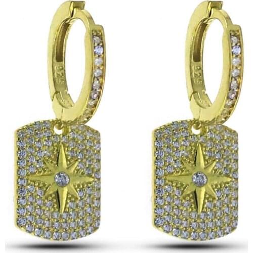 Zircon Stone Gold Color Compass 925 K Silver Earrings