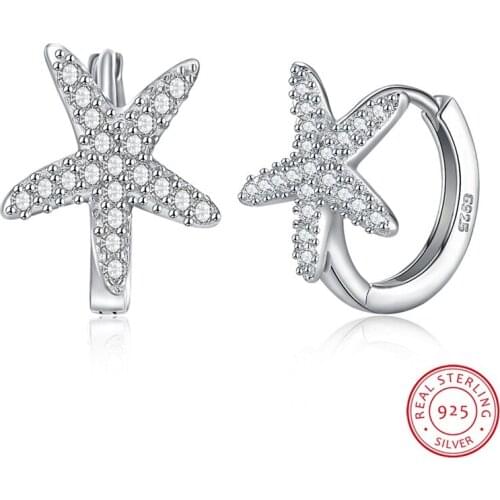 2018 New Sterling Exquisite Star CZ Hoop Earrings Women Fashion Cute for Girls Simple Elegant Earrings