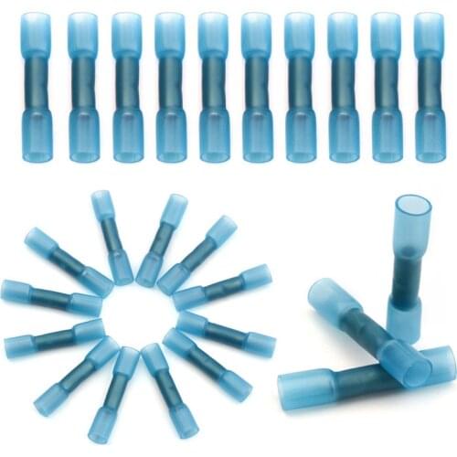 Blue Waterproof Copper+PE Heat Shrink Butt Wire Cable Splice Connector Terminal 16-14 AWG Fit for Automobile Cable Kit 20pcs/lot