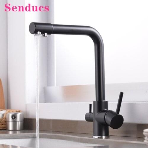 Filter Kitchen Faucet Senducs Copper Brass Kitchen Mixer Tap Drinking Pure Water Faucets Matte Black Filter Kitchen Mixer Faucet