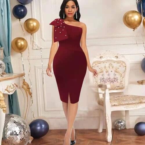 Sexy Cocktail Burgundy Vestidos Dresses Split Real Photo Sexy one Shoulder Stitching Beaded Party Black Knee Length Gowns