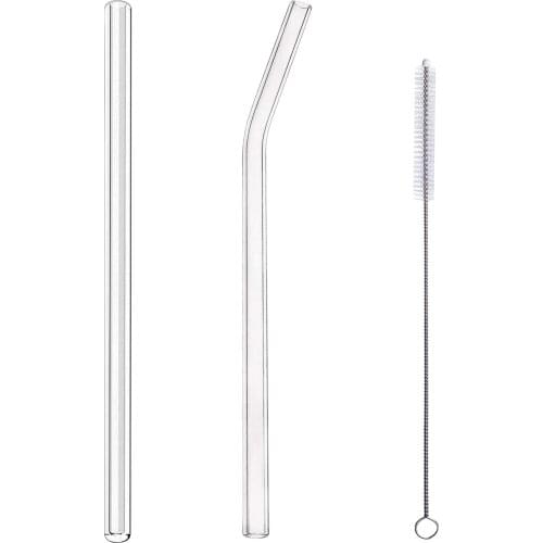 Glass Transparent Primary Color Straw With Cleaning Brush Bar Accessories Bent Perfect Reusable Straws For Drinks Glass Straws