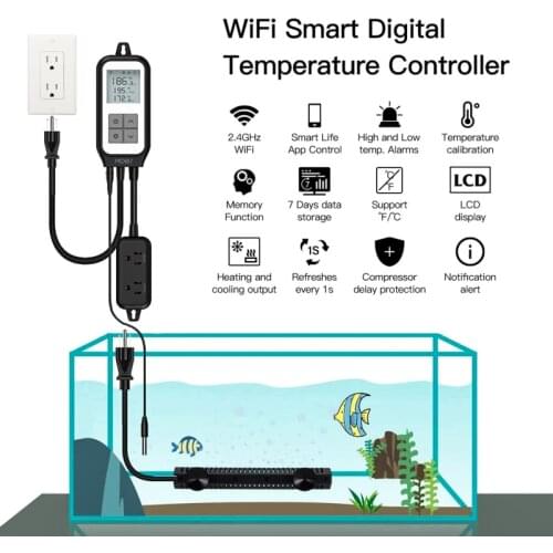Tuya WiFi Digital Temperature Thermostat Outlet Plug Heating Cooling Mode Carboy Aquarium Home Brewing Smart Life APP Control