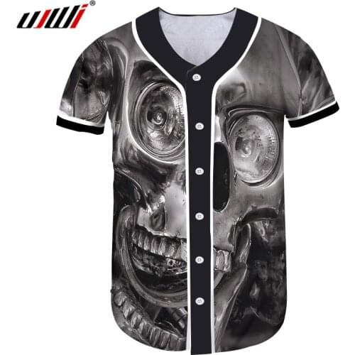 UJWI Man Punk Rock Baseball Shirt 3D Printed Funny Metal Skull Tshirt Big Size Harajuku Mens Streetwear Dropshipping