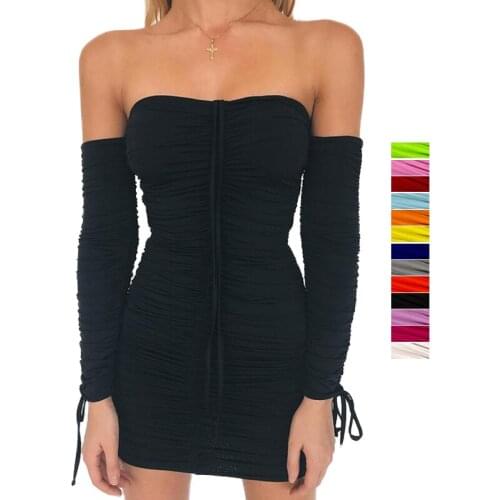 Party Dresses Women 2021 Sexy Long Sleeve Slim Elastic Bodycon Midi Off Shoulder Summer Dress