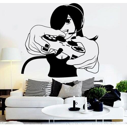 Video Game Wall Decal Gamer Girl Playroom Decor Wall Stickers Gaming Vinyl Removable Home Girls Room Decoration Wallpaper X586