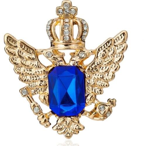 Vintage Blue Black Crystal Crown Eagle Wing Brooch Pins Medal Spurs Needle Collar rooches For Women Men Suit Clothing Decoration