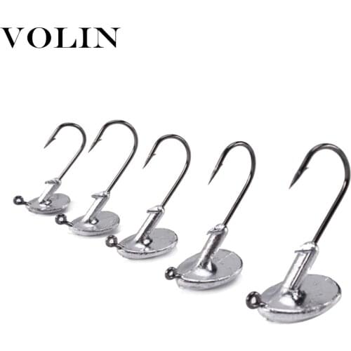 VOLIN NEW 5pcs 3.5g 5g 7g 10g 14g Tumbler Lead Jig Head Fishing Hook with Sharp Hook Bait Soft Wom Lead Hook Fishing Tackle
