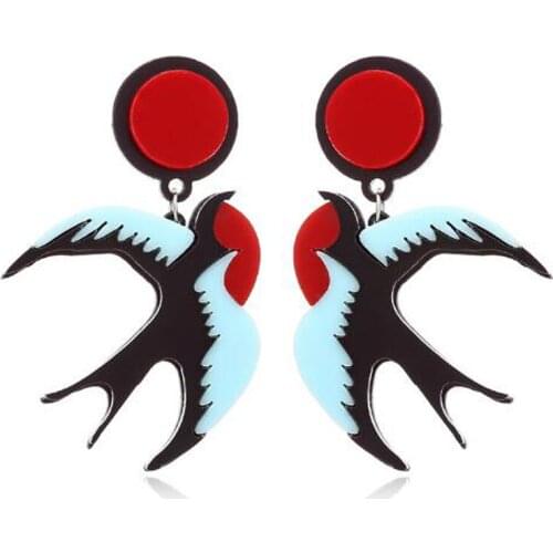 Japanese Korean hip hop punk pop wind acrylic collision color free bird swallow Earrings Jewelry