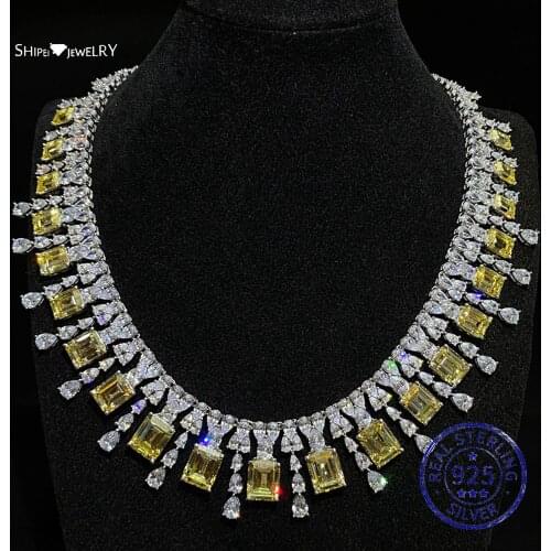 Shipei 925 Sterling Silver Citrine Created Moissanite Diamonds Gemstone Wedding Engagement Fine Jewelry Luxury Pendant Necklace