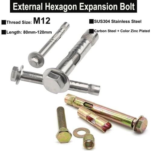 1Pc M12 External Hexagon Head Expansion Bolt Built-in Expansion Screw Speed Bumps Screw Length 80mm-120mm