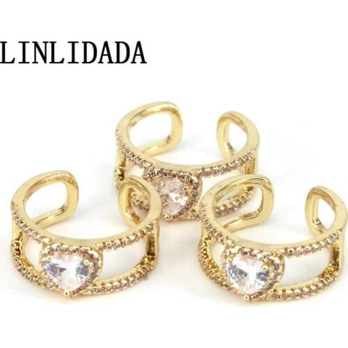 10Pcs Trendy 2021 New Fashion Gold Color Heart Ring Crystal CZ Dainty Rings for Women Girls Bridal Party Wedding Jewelry Gift