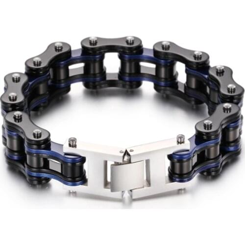 22cm Black & Blue Bracelet Stainless Steel Chunky Bicycle Chain Bracelet Male Fashion Jewelry Accessories For Good Friends