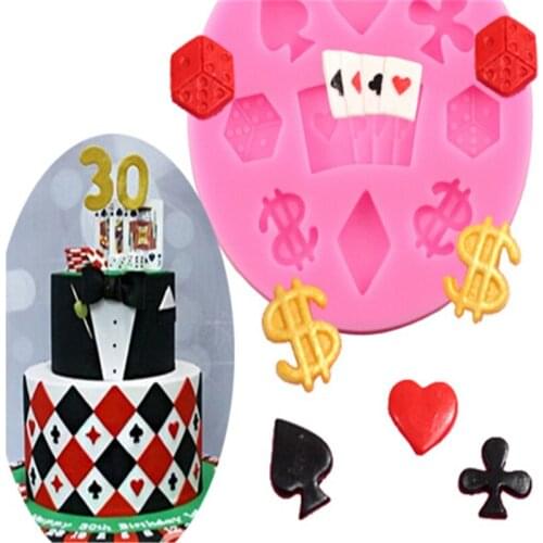 3D Poker Dice Fondant Cake Decorating Tools DIY Birthday Cake Mold Silicone Ice Gumpaste Chocolate Candy Clay Moulds