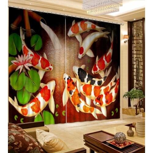 Red Fish 3D Bedroom Living room Curtains Modern Blackout 3D Window Curtain Children Room Curtains Sheer Kitchen Curtains