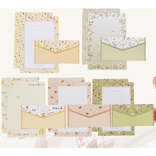 5 Sets/45pcs Flower Printing Envelope and Letter Paper Lovely Writing Stationery Envelopes Kit School Stationery for School