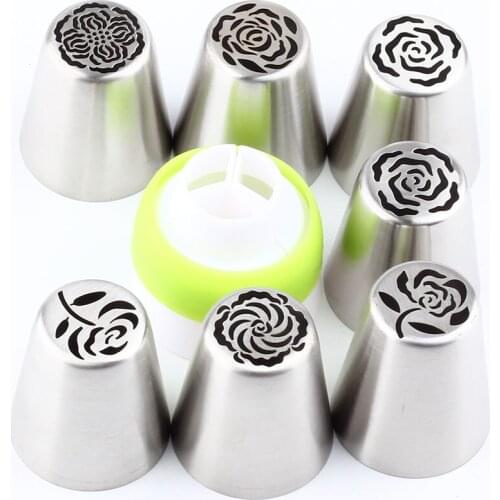 Russian 8Pcs/Set Rose Icing Ping Nozzles Pastry Stainless Steel Tips Cream Cake Dessert Decorating Tools Kitchen Accessories