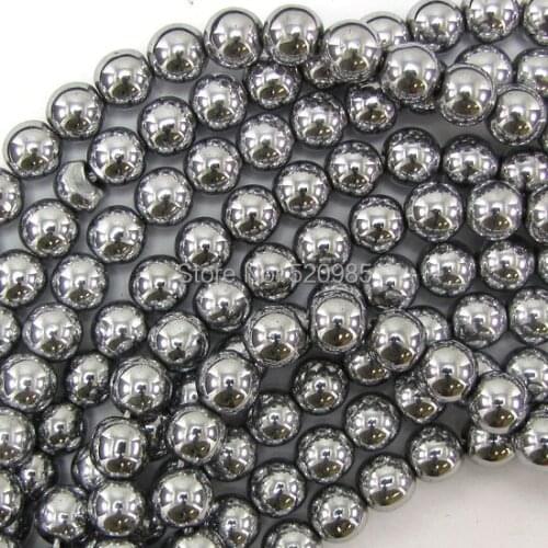 Free Shipping! 4/6/8/10mm Natural stone Silvers Tone Hematite Round Spacer Loose Beads No.HB37