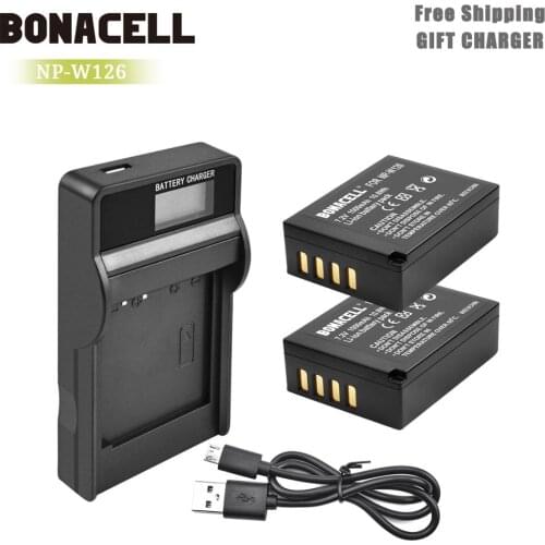 Bonacell for Fujifilm NP W126 NP-W126 NP-W126S Battery+LCD Charger X-M1 X-A1 X-T1 X100F X-T2 X-A10 X-E2S X-T20 X-E3 HS30EXR L50