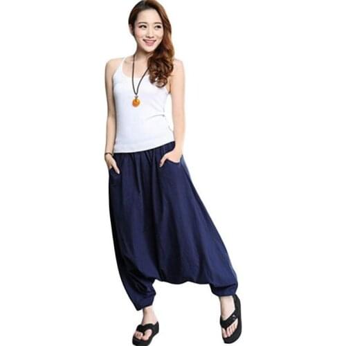 Summer Harem Pants Women Solid Color Loose Wide Leg Pants Women Pleasted Elastic Waist Black Trousers Plus Size 6XL Cross-Pants