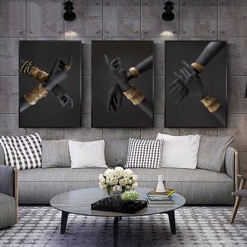 Black Gold Hand With Bangles Oil Painting on Canvas African Art Posters and Prints Wall Art Picture for Living Room Home Cuadros