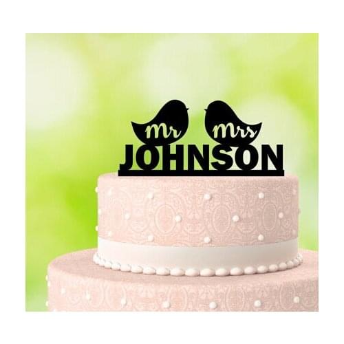 Custome name color Love Birds Personalized Wedding - Mr Mrs - Custom Cake Topper - Acrylic party decorations