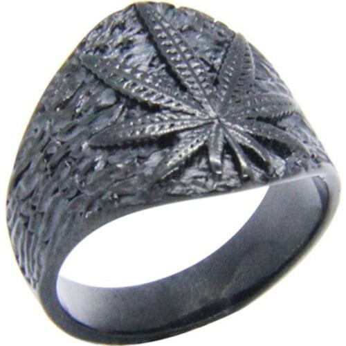 1pc Dropship New Black Leaf Ring 316L Stainless Steel Fashion Punk Style Hiphop Style Ring