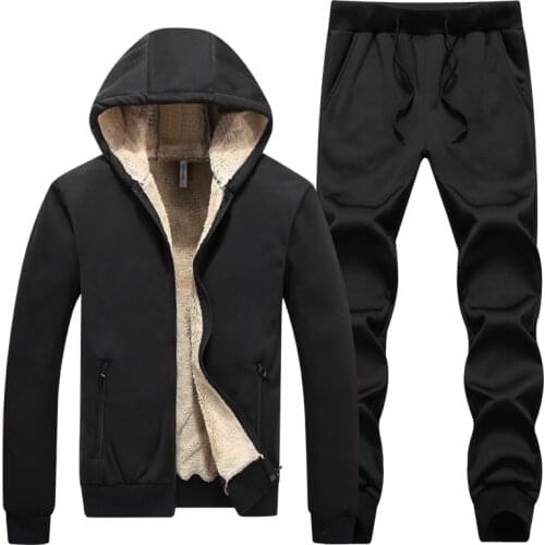 Tracksuits Men Streetwear Winter Thick Fleece Sport Suits Sweatshirt 2 Pcs Set Jacket+Pants Sweatsuits Sportswear Men Hoodies