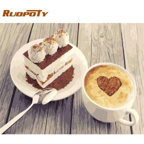 RUOPOTY Heart Coffee Cake Landscape Painting By Numbers Kits For Adults Children HandPainted Acrylic Paint 60x75cm Framed Pictur