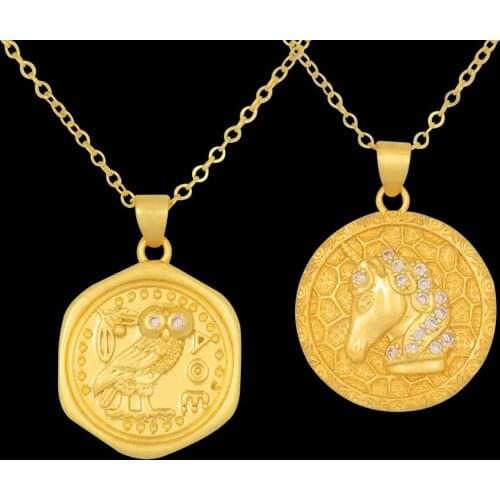 Round Coin Unicorn Necklace Girls Party Gift Gold Color Fashion Chain Jewelry for Woman Geometric Owl Pendant Necklace Zirconia