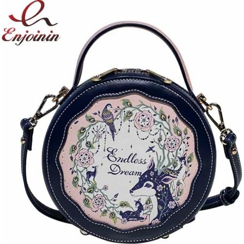 Cute Animal Pattern Round Handbag Fashion Women Purses Kawaii Crossbody Bag High Quality Designer Brand Shoulder Bags Mini Totes
