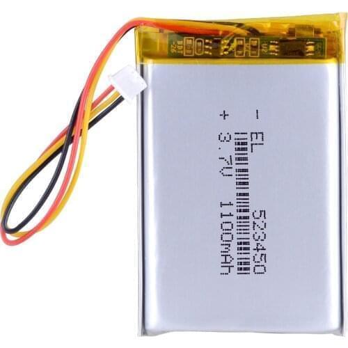 3.7V 1100mAh 523450 JST 1.25mm 3pin plug Lithium Polymer LiPo Rechargeable Battery For MP3 DVD PAD camera recorder Speaker