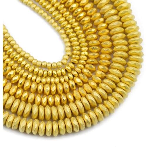 3/4/6/8mm Matte Faceted Gold Hematite Natural Stone Beads Flat Round Spacer Loose Beads For Jewelry Making Diy bracelet Findings