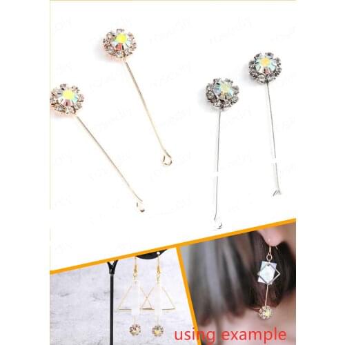 Fashion Copper Long DIY Earrings Jewelery Findings Wiht Rhindstone 46x10mm 1 pair y1256