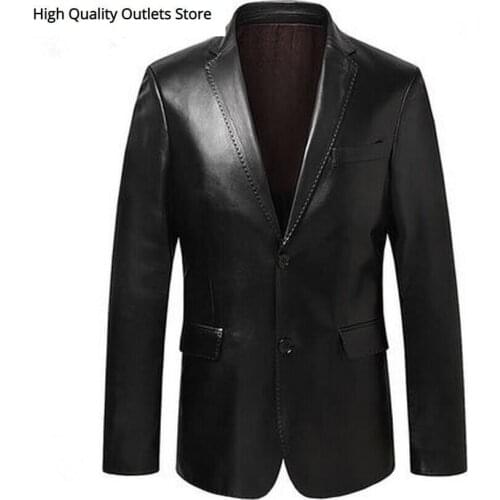 Men suit jacket sheepskin jackets slim outerwear mens genuine leather suit real sheepskin blazer black blue wine red S14CZF1401