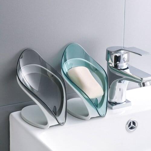 2021 Modern Bathroom Soap Holder Leaf Shape Soap Box Plastic Non-Slip Drain Soap Storage Case Container Bathroom Accessories