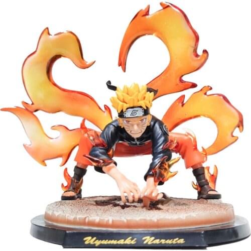 Naruto GK Four tail Fox UzumakiWhirl Pool Naruto Transformed Intonine Tail Fox Anime Model Statue Hand Ornaments Collectible Toy