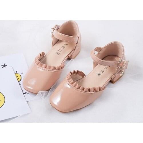 New Flower Children High-heeled Princess Strap Ankle Rome Leather Shoes For Kids Girls School Korean Wedding Party Shoes 2021