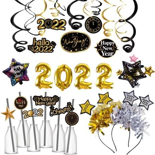 Christmas New Year Straws Home Decoration Wall Ornaments Happy New Year Photo Props Party Supplies Decoration New Year Gifts