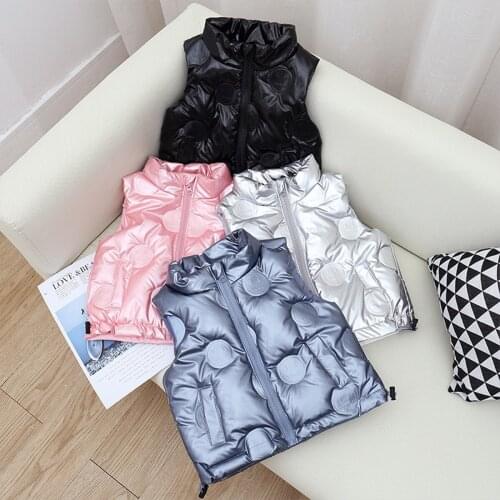 Solid Color Children Stand Collar Cotton Vests Autumn Winter Down Sleeveless Waistcoat Jacket Coat Warm Outerwear Clothes