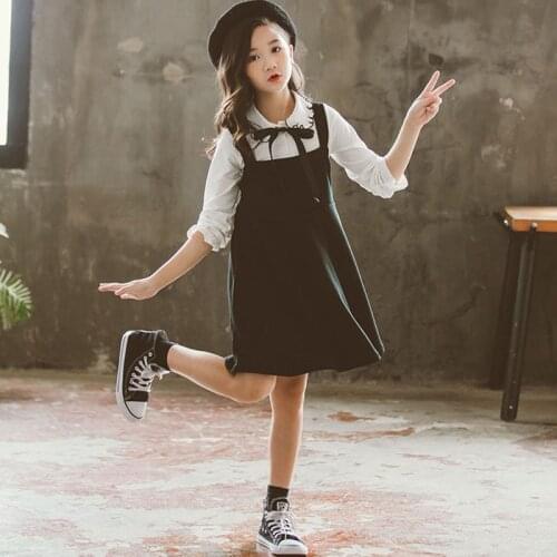 Big Girl Sleeveless Dress Set Autumn Girls Fashion Clothing 2019 Back To School Girls Boutique Outfits Teenage Clothes Suits