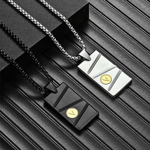 Fashion High Quality Cute Rectangle Frosted Stainless Steel Pendant Necklace Hip Hop Mens Necklace With 60cm Metal Chain