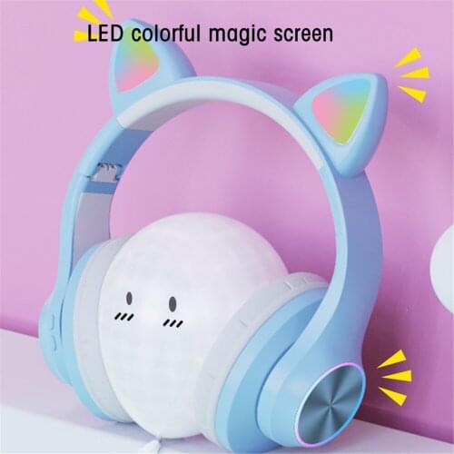 Portable LED Cat Ear Noise Cancelling Headphones Bluetooth 5.0 With Mic for Kids young People Headset Support TF Card 3.5mm Plug