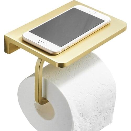 Qiansi Modern Minimalist Side Bath Brass Toilet Paper Holder with Mobile Phone Shelf Integrated Metal Towel Rack Tissue Boxs